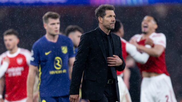 LONDÝN, ANGLICKO - 5. MÁJA: Diego Simeone, tréner Atlética de Madrid po porážke oboch strán počas druhého semifinálového zápasu Ligy majstrov UEFA 2025/26 medzi Arsenal FC a Atletico de Madrid na štadióne Arsenal 5. mája 2026 v Londýne v Anglicku. (Foto od Gaspafotos/MB Media/Getty Images)