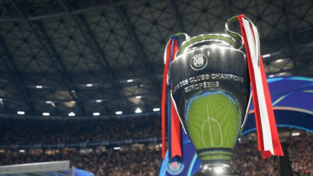 Finále Arsenal vs PSG Ligy majstrov simulované ako EA FC Snímky obrazovky zo simulácie EA FC 26 finále Ligy majstrov UEFA 2026 medzi PSG a Arsenalom
