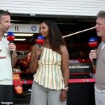 Jenson Button, Naomi Schiff a Simon Lazenby na spravodajstve Sky v Miami minulý víkend