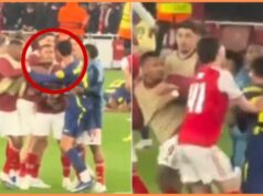 Gabriel Jesus z Arsenalu naráža na Marca Pubilla z Atlética Madrid Gabriel Jesus z Arsenalu naráža na Marca Pubilla z Atlética Madrid
