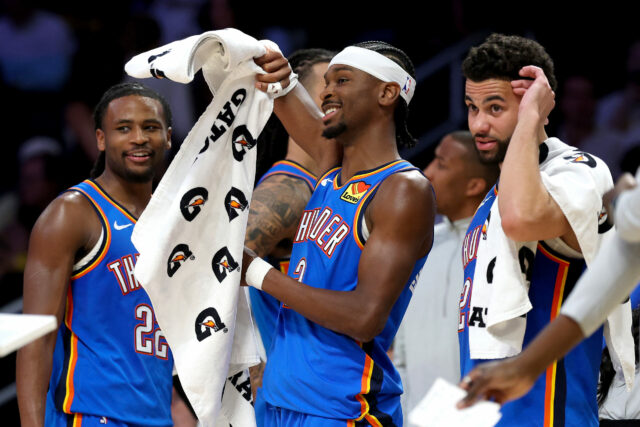 3. zápas play-off NBA OKC Thunder vs Lakers Shai Gilgeous-Alexander Ajay Mitchell