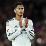 Jude Bellingham z Realu Madrid počas zápasu La Liga EA Sports 2025/26 ''El Clasico'' medzi FC Barcelona a Real Madrid na štadióne Spotify Camp Nou v Barcelone, Španielsko, v máji 2026