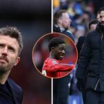 Kobbie Mainoo mieri nenápadne na Rubena Amorima, zatiaľ čo hviezda Manchestru United chváli Michaela Carricka po víťazovi Liverpoolu