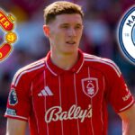 Elliot Anderson z Nottingham Forest počas zápasu Premier League medzi Nottingham Forest a Bournemouth na City Ground v Nottinghame, Spojené kráľovstvo, 24. mája 2026. (Foto: Maynard Manyowa/News Images/NurPhoto via Getty Images)