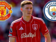 Man City vedie prestupové preteky Elliota Andersona, zatiaľ čo Man Utd zostáva pevný v postoji Elliot Anderson z Nottingham Forest počas zápasu Premier League medzi Nottingham Forest a Bournemouth na City Ground v Nottinghame, Spojené kráľovstvo, 24. mája 2026. (Foto: Maynard Manyowa/News Images/NurPhoto via Getty Images)
