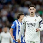 Federico Valverde z Realu Madrid počas zápasu LaLiga EA Sports medzi Real Madrid a Deportivo Alaves na Estadio Santiago Bernabeu 21. apríla 2026 v Madride v Španielsku