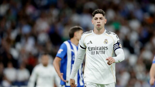 Federico Valverde z Realu Madrid počas zápasu LaLiga EA Sports medzi Real Madrid a Deportivo Alaves na Estadio Santiago Bernabeu 21. apríla 2026 v Madride v Španielsku
