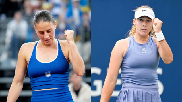 Kvalifikácia o pohár Magda Linette vs Marta Kostyuk – Billie Jean King. Marta Kostyuk z Ukrajiny súťaží v kvalifikácii Billie Jean King Cup, tenisovom zápase dvojhry žien proti Poľsku v PreZero Arena v Gliwiciach, Poľsko, 10. apríla 2026. Gliwice Poľsko PUBLICATIONxNOTxINxFRA Copyright: xMarcinxGolbax originalFilename:golba-magdalin_22Djpg