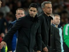 Mikel Arteta nesúhlasí s Luisom Enriquem v predvečer finále Ligy majstrov Arsenal vs PSG Tréner Arsenalu Mikel Arteta, tréner PSG Luis Enrique po semifinálovom zápase prvej časti Ligy majstrov UEFA 2024/25 medzi Arsenal FC a Paris Saint-Germain (PSG) na Emirates Stadium 29. apríla 2025 v Londýne, Anglicko