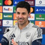 LONDÝN COLNEY, ANGLICKO - 21. MÁJ: Manažér Arsenalu Mikel Arteta sa 21. mája 2026 zúčastňuje na tlačovej konferencii v Sobha Realty Training Center v London Colney v Anglicku. (Foto: Stuart MacFarlane/Arsenal FC cez Getty Images)
