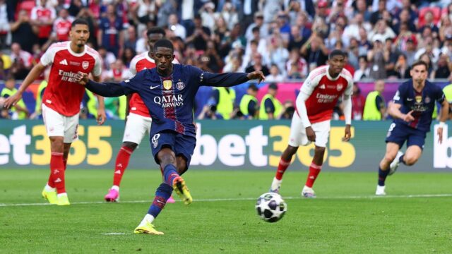 Ousmane Dembele z Paríža Saint-Germain strelil penaltu na 1:1 počas finále Ligy majstrov UEFA 2026