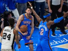 Potešenie pre Oklahoma City Thunder, pretože Shai Gilgeous-Alexander predvádza kalibru MVP, aby porazil San Antonio a vyrovnal finále Západnej konferencie Chet Holmgren (7) a Shai Gilgeous-Alexander (2) zabezpečili Oklahoma City víťazstvo v hre 2