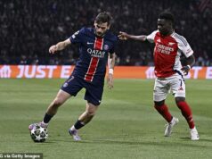 Pripravte sa na letecký útok Arsenalu! Uniknuté zábery ukazujú tréning PSG s RUGBY TACKLE PADS, aby sa ich brankári dokázali vyrovnať vo finále Ligy majstrov PSG sa postaví proti Arsenalu (na obrázku hrá v roku 2025) vo finále Ligy majstrov 31.