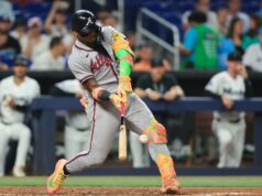 Ronald Acuna Jr. odvážlivcov odchádza zo zápasu s bolesťou v palci MLB: Atlanta Braves v Miami Marlins