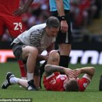 Riley McGree je viditeľne zničený, pretože si liečil zranenie stehennej šľachy, ktoré utrpel pri finálovej prehre v play-off Middlesbrough Championship s Hull City.