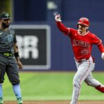 30. mája 2026; Petrohrad, Florida, USA; Ľavý hráč Los Angeles Angels Wade Meckler (53) vedie základňu po grandslamovom zápase proti Tampe Bay Rays v prvej zmene na Tropicana Field. Povinný kredit: Nathan Ray Seebeck-Imagn Images