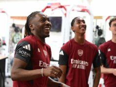 Správanie hviezd Arsenalu na tréningu hovorí za veľa pred finále PSG Ligy majstrov Eberechi Eze počas tréningu Arsenalu.