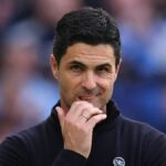 Mikel Arteta manažér / hlavný tréner Arsenalu reaguje počas zápasu Premier League medzi Manchestrom City a Arsenalom na Etihad Stadium 19. apríla 2026 v Manchestri v Anglicku.