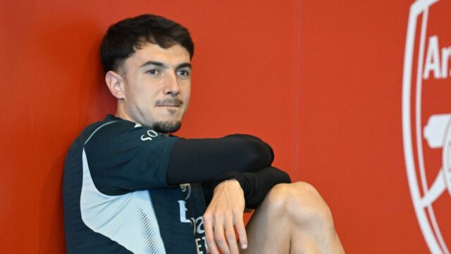 Martin Zubimendi z Arsenalu počas tréningu v Sobha Realty Training Center 10. apríla 2026 v London Colney v Anglicku. 