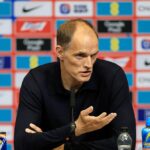 Thomas Tuchel, hlavný tréner Anglicka, hovorí počas tlačovej konferencie