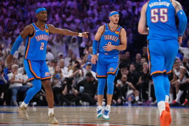 Dnešné výsledky NBA (21. mája): Finále Západnej konferencie - San Antonio Spurs vs. Oklahoma City Thunder. Victor Wembanyama Dylan Harper Shai Gilgeous-Alexander Alex Caruso