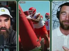 Travis Kelce posiela úprimnú správu novému nováčikovi Kansas City Chiefs o tom, kde sa má zlepšiť Jasonovi (vľavo) a Travisovi Kelceovi (vpravo) sa páči to, čo vidia od nováčika tímu Chiefs Petra Woodsa (v strede)