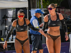 USA, Litva spor o ženskú korunu; Austrálčania vs Švajčiari u mužov USA Madelyne Anderson Alaina Chacon Volleyball World Beach Pro Tour Nuvali