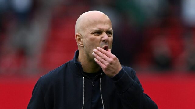 Arne Slot po zápase Premier League medzi Manchestrom United a Liverpoolom na Old Trafford. 