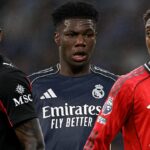 Matheus Cunha z Manchestru United oslavuje strelenie gólu na 1:0 počas zápasu Premier League medzi Manchestrom United a Liverpoolom na Old Trafford 3. mája 2026 v Manchestri v Spojenom kráľovstve.
