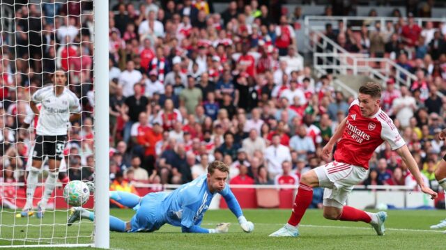 Viktor Gyokeres skóroval za Arsenal proti Fulhamu v Premier League