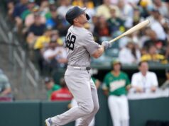 Yankees zvíťazili nad Athletics piatym víťazstvom za sebou 29. mája 2026; West Sacramento, Kalifornia, USA; Prvý základný hráč New York Yankees Paul Goldschmidt (48) zaútočil na tri domáce preteky proti Athletics v prvej smene v Sutter Health Park. Povinný kredit: Cary Edmondson-Imagn Images