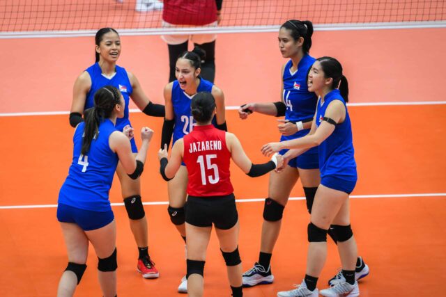 Alas Pilipinas počas zápasu proti Indonézii v zápase o bronz na SEA Games 2025 vo volejbale žien.
