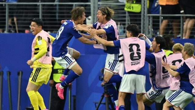 Pri neskoršom góle získa Japonsko remízu vs. Holandsko v úvodnom 14. júna 2026; Arlington, Texas, USA; Japonec Koki Ogawa oslavuje po tom, čo Daichi Kamada strelil svoj druhý gól. Povinný kredit: Jerome Miron-Imagn Images