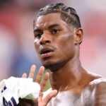 Marcus Rashford z Anglicka oslavuje po zápase L-skupiny Majstrovstiev sveta vo futbale 2026 medzi Anglickom a Chorvátskom na štadióne Dallas 17. júna 2026 v Dallase v USA.
