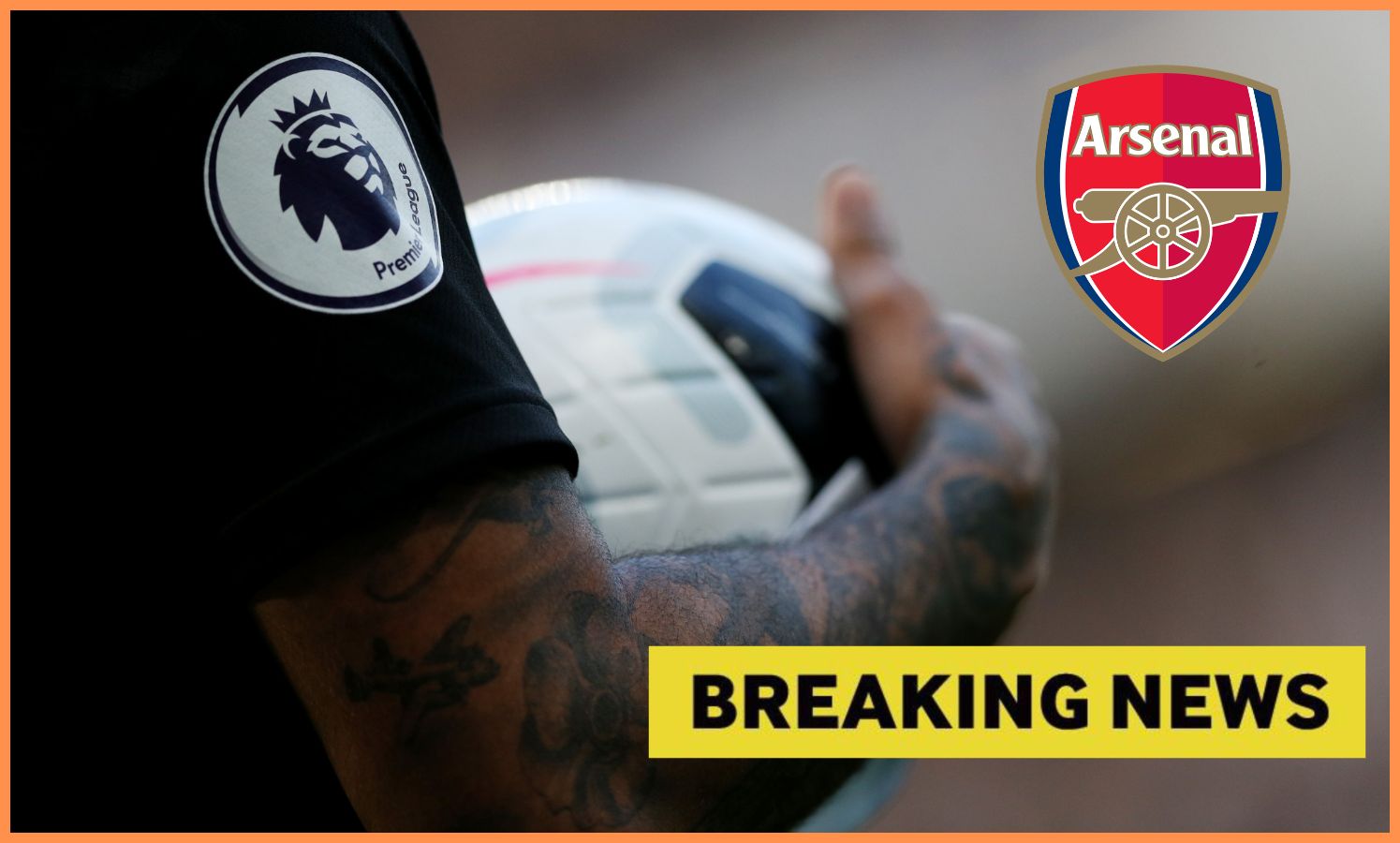 Hráč Newcastlu, logo Arsenalu a banner s najnovšími správami