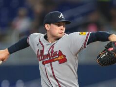 Giants, Braves sa chystá na dlhý deň v Atlante 18. mája 2026; Miami, Florida, USA; Štartujúci nadhadzovač Atlanta Braves Jr. Ritchie (60) predvedie ihrisko proti Miami Marlins počas prvej zmeny v loanDepot Park. Povinný kredit: Sam Navarro-Imagn Images
