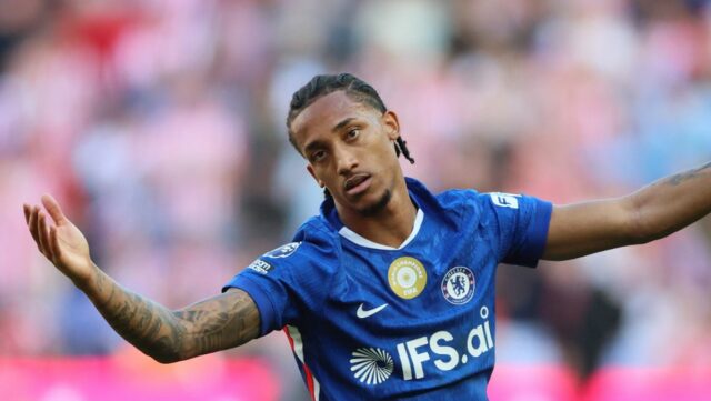 Joao Pedro z Chelsea reaguje počas zápasu Premier League na Stadium of Light v Sunderlande.