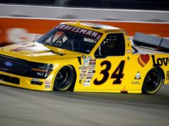 Layne Riggs vyhráva divoké debutové preteky NASCAR Truck na námornej základni Coronado Jazdec NASCAR Truck Series Layne Riggs (34) preteká v piatok 29. mája 2026 počas Allegiance 200 na Nashville Superspeedway v Libanone, Tennessee.