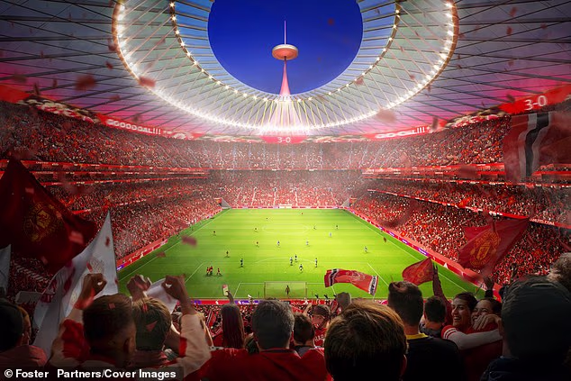 Manchester United získal väčšinu pozemkov potrebných na výstavbu nového štadióna za 2 miliardy libier, ktorý by nahradil Old Trafford (na obrázku - návrhy, ako by nový areál vyzeral)