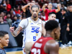 McCullough hovorí, že o seriáli sa bude „navždy hovoriť“ Chris McCullough z TNT Tropang 5G počas zápasu 7 proti Justinovi Brownleemu a Barangay Ginebra Gin Kings vo finále PBA Commissioner's Cup v roku 2026.