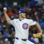 7. júna 2026; Chicago, Illinois, USA; Začiatočný nadhadzovač Chicago Cubs Jameson Taillon (50) počas prvej smeny na Wrigley Field rozohral proti San Francisco Giants. Povinný kredit: Kamil Krzaczynski-Imagn Images