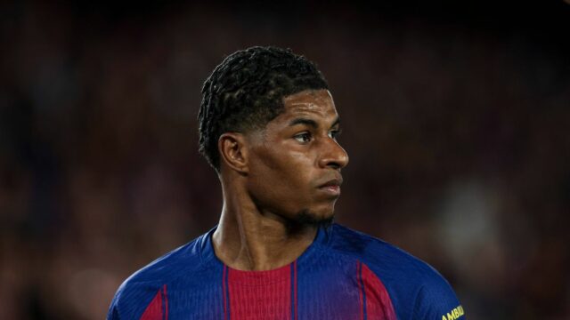 Marcus Rashford z FC Barcelona počas zápasu La Liga EA Sports 2025/26 ''El Clasico'' medzi FC Barcelona a Real Madrid na štadióne Spotify Camp Nou v Barcelone v Španielsku v máji 2026. (Foto Gongora/NurPhoto cez Getty Images)