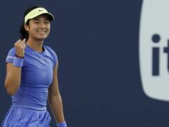 Prehľad WTA: Alexandra Eala ohromuje Elenu Rybakinu v Berlíne 21. marca 2026; Miami Gardens, FL, USA; Alexandra Eala (PHI) oslavuje po zápase proti Magde Linette (POL) (nie je na obrázku) v piaty deň Miami Open 2026 na Hard Rock Stadium. Povinný kredit: Geoff Burke-Imagn Images
