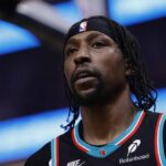 9. februára 2026; San Francisco, Kalifornia, USA; Memphis Grizzlies stráži Kentaviousa Caldwella-Popea (3) medzi zápasmi proti Golden State Warriors počas prvej štvrtiny v Chase Center. Povinný kredit: Kelley L Cox-Imagn Images
