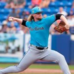 21. februára 2026; Port St. Lucie, Florida, USA; Nadhadzovač Miami Marlins Zach Brzykcy (62) počas piatej smeny v Clover Parku nastúpil proti New York Mets. Povinný kredit: Sam Navarro-Imagn Images