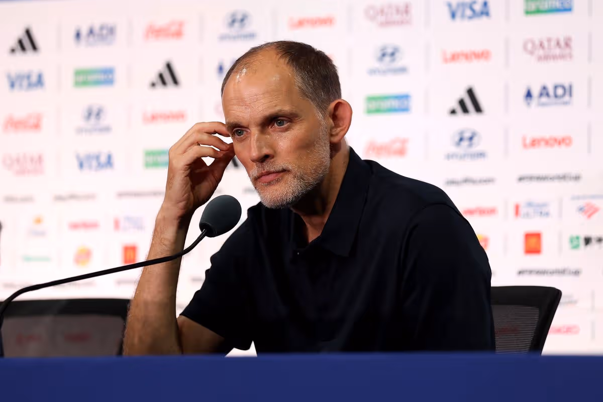 Thomas Tuchel hovorí s novinármi po výhre Anglicka nad Panamou