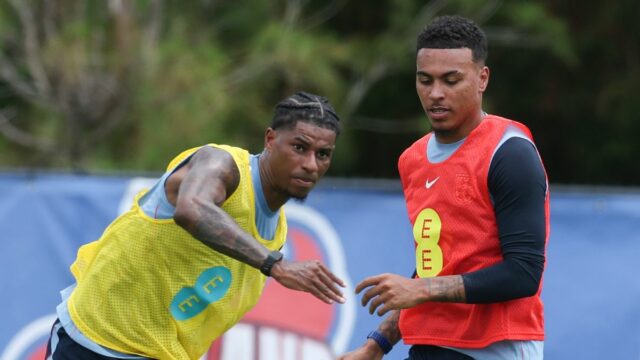 Úplný zoznam prestupových cieľov Arsenalu na MS 2026 v prieskumnej Marcus Rashford z Anglicka a Morgan Rogers z Anglicka 2. júna 2026 v Palm Beach Gardens na Floride.