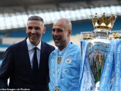 „Poviem všetko, čo som chcel povedať za posledné tri roky“: Predseda Man City sľúbil, že keď padne rozsudok, zaútočí na 115 obvinení z Premier League. Khaldoon Al Mubarak, na snímke s Pepom Guardiolom, hovorí, že neplánuje City predať