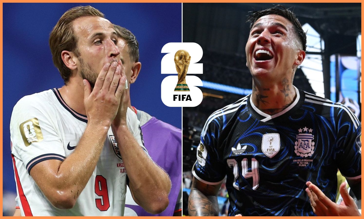 Harry Kane a Enzo Fernandez reagujú, keď Argentína porazila Anglicko v semifinále majstrovstiev sveta
