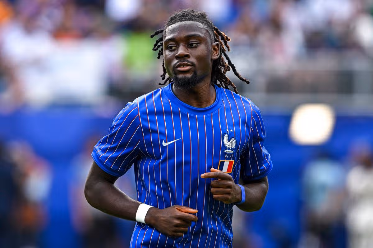 Francúzsky Manu KONE pred Majstrovstvami sveta vo futbale 2026, zápas I. skupiny medzi Francúzskom a Irakom na Lincoln Financial Field 22. júna 2026 vo Philadelphii, Spojené štáty americké